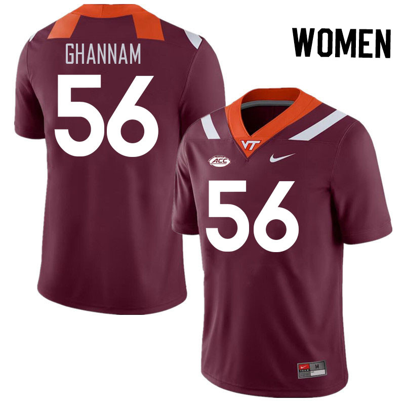Women #56 Layth Ghannam Virginia Tech Hokies College Football Jerseys Stitched Sale-Maroon - Click Image to Close